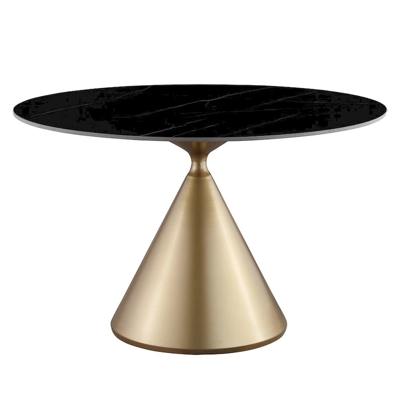 Moderne ronde eettafel met gouden metalen onderstel
