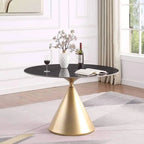 Moderne ronde eettafel met gouden metalen onderstel