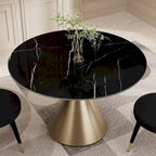 Moderne ronde eettafel met gouden metalen onderstel