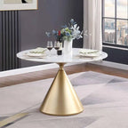 Moderne ronde eettafel met gouden metalen onderstel