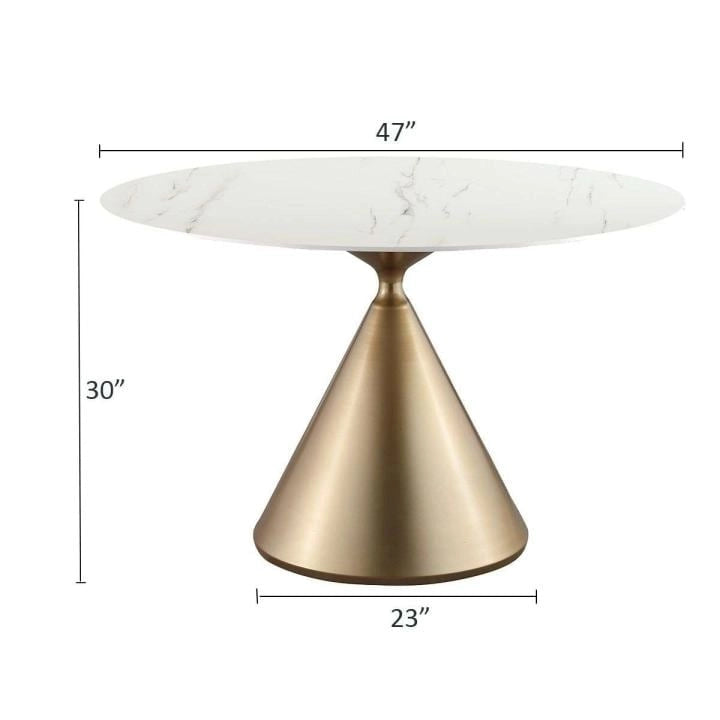 Moderne ronde eettafel met gouden metalen onderstel