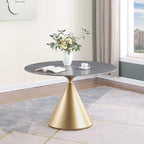 Moderne ronde eettafel met gouden metalen onderstel