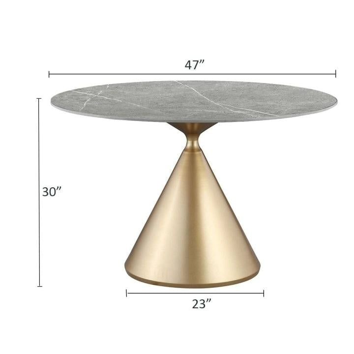 Moderne ronde eettafel met gouden metalen onderstel