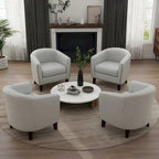 Fauteuil van kunstleer met tonvorm en houten poten (set van 4)