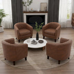 Fauteuil van kunstleer met tonvorm en houten poten (set van 4)