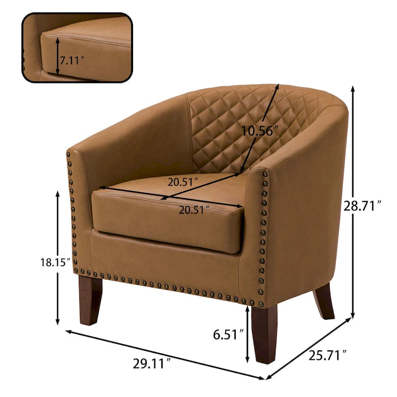 Fauteuil van kunstleer met tonvorm en houten poten (set van 4)