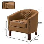 Fauteuil van kunstleer met tonvorm en houten poten (set van 4)