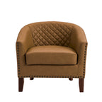 Fauteuil van kunstleer met tonvorm en houten poten (set van 4)
