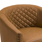 Fauteuil van kunstleer met tonvorm en houten poten (set van 4)