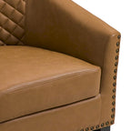 Fauteuil van kunstleer met tonvorm en houten poten (set van 4)