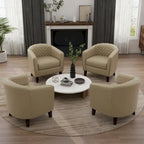 Fauteuil van kunstleer met tonvorm en houten poten (set van 4)