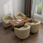 Fauteuil van kunstleer met tonvorm en houten poten (set van 4)