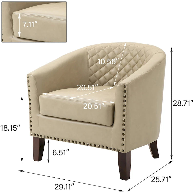 Fauteuil van kunstleer met tonvorm en houten poten (set van 4)