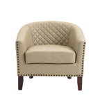 Fauteuil van kunstleer met tonvorm en houten poten (set van 4)