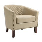 Fauteuil van kunstleer met tonvorm en houten poten (set van 4)