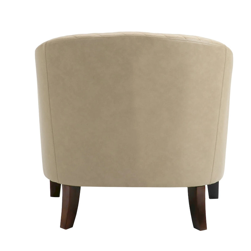 Fauteuil van kunstleer met tonvorm en houten poten (set van 4)