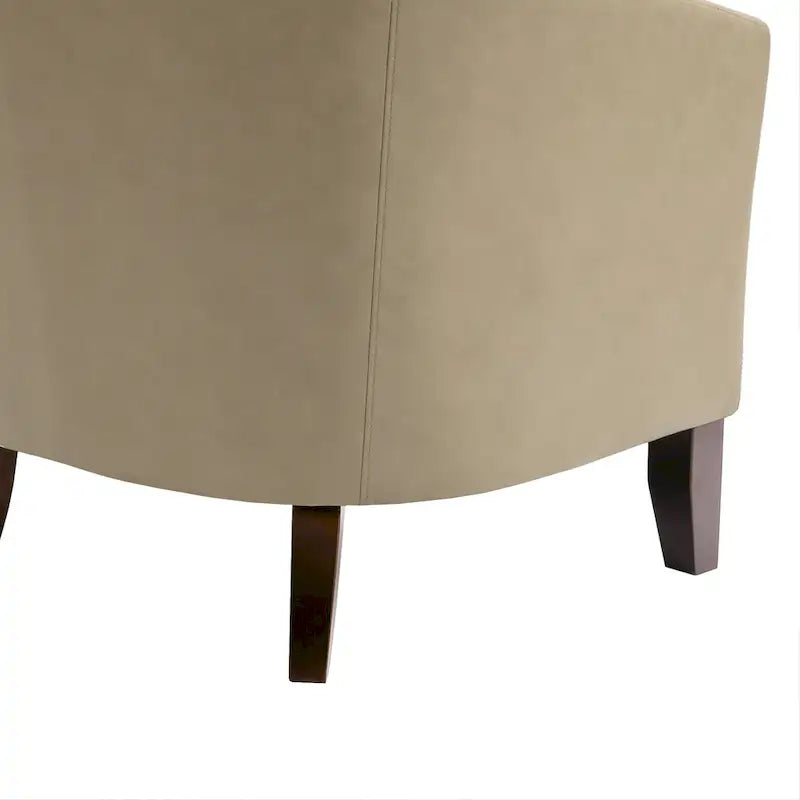 Fauteuil van kunstleer met tonvorm en houten poten (set van 4)