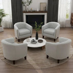 Fauteuil van kunstleer met tonvorm en houten poten (set van 4)