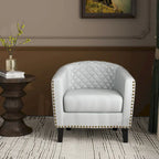 Fauteuil van kunstleer met tonvorm en houten poten (set van 4)