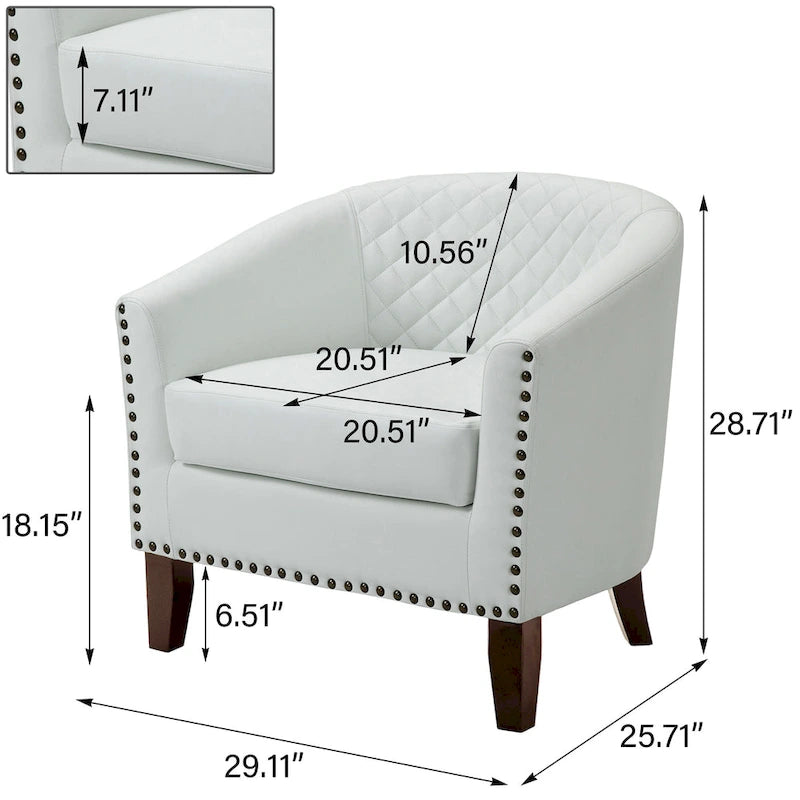 Fauteuil van kunstleer met tonvorm en houten poten (set van 4)