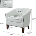 Fauteuil van kunstleer met tonvorm en houten poten (set van 4)
