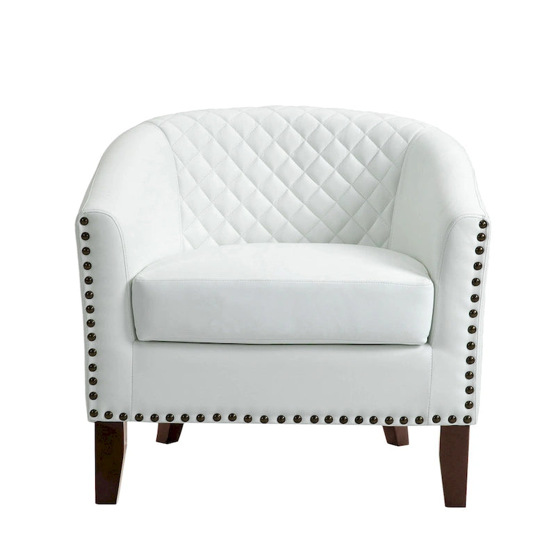 Fauteuil van kunstleer met tonvorm en houten poten (set van 4)