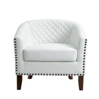 Fauteuil van kunstleer met tonvorm en houten poten (set van 4)