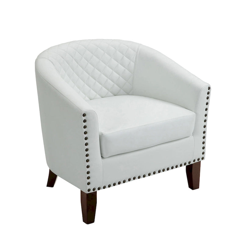 Fauteuil van kunstleer met tonvorm en houten poten (set van 4)