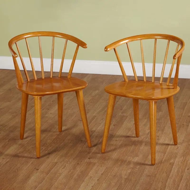 Massief houten eetkamerstoelen met spijlen (set van 2)