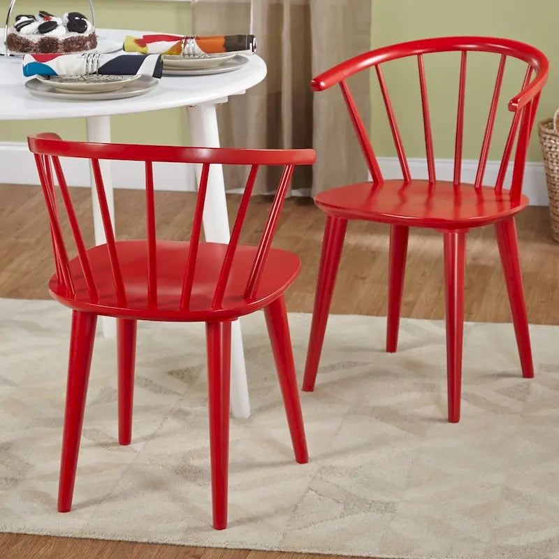 Massief houten eetkamerstoelen met spijlen (set van 2)