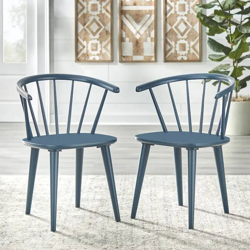 Massief houten eetkamerstoelen met spijlen (set van 2)