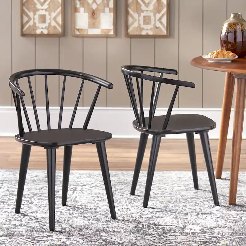 Massief houten eetkamerstoelen met spijlen (set van 2)