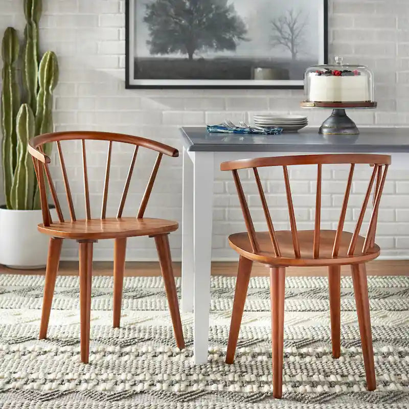 Massief houten eetkamerstoelen met spijlen (set van 2)