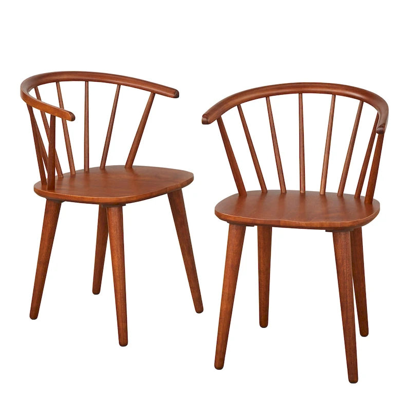 Massief houten eetkamerstoelen met spijlen (set van 2)