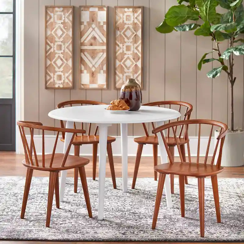 Massief houten eetkamerstoelen met spijlen (set van 2)