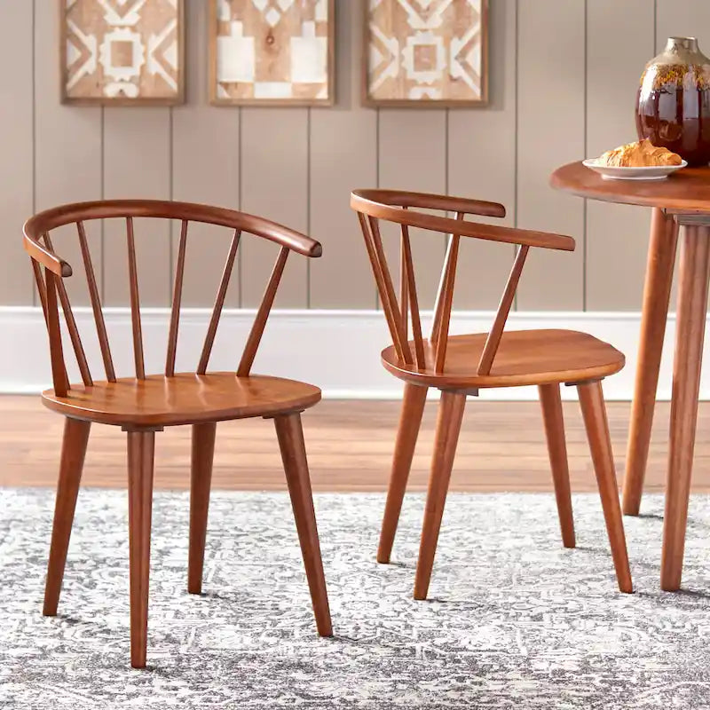 Massief houten eetkamerstoelen met spijlen (set van 2)