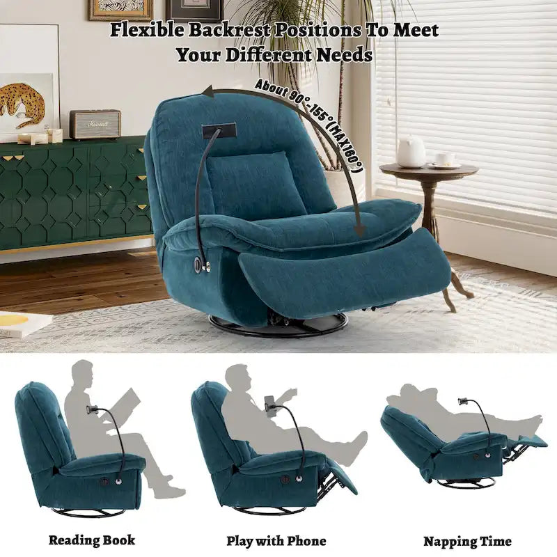 Verstelbare Draaibare Chenille Recliner met Telefoonhouder