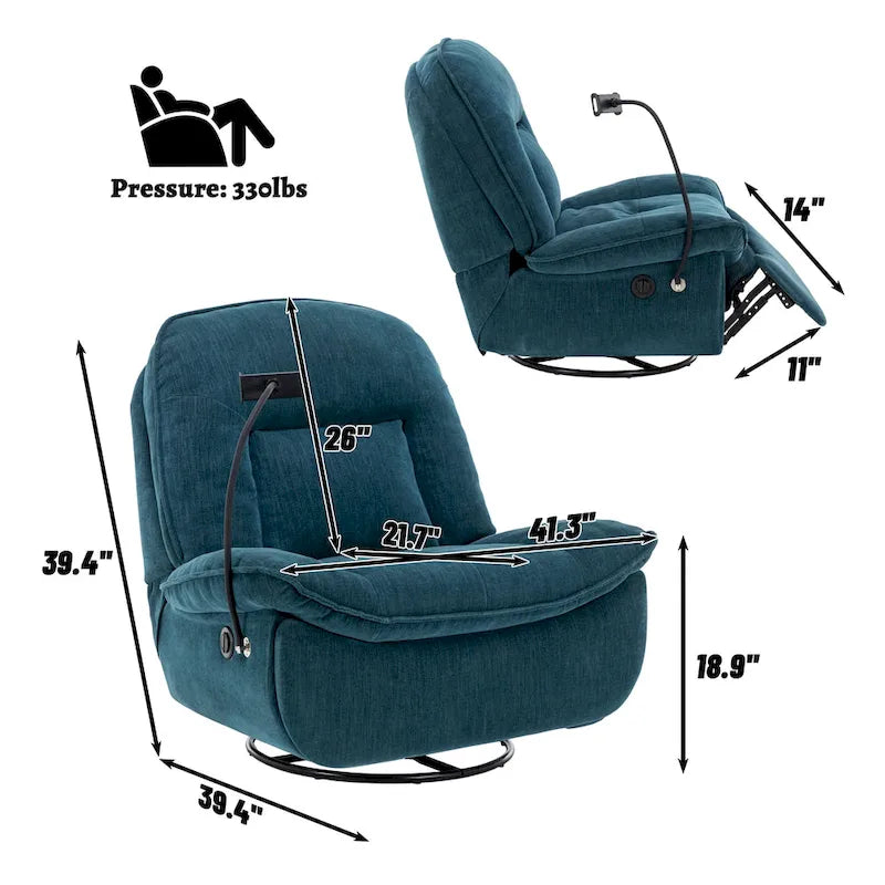 Verstelbare Draaibare Chenille Recliner met Telefoonhouder