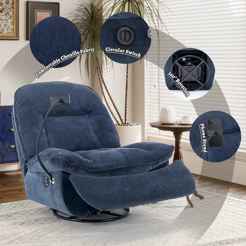Verstelbare Draaibare Chenille Recliner met Telefoonhouder