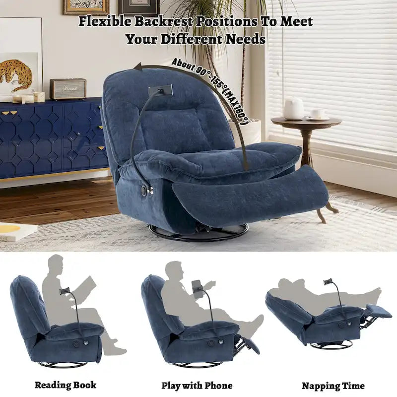 Verstelbare Draaibare Chenille Recliner met Telefoonhouder