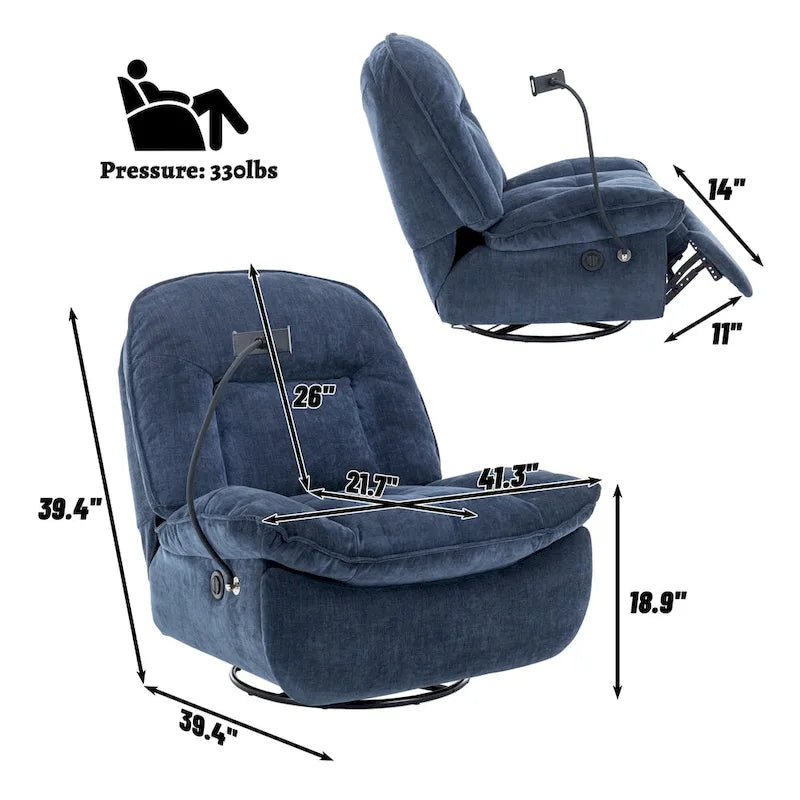 Verstelbare Draaibare Chenille Recliner met Telefoonhouder