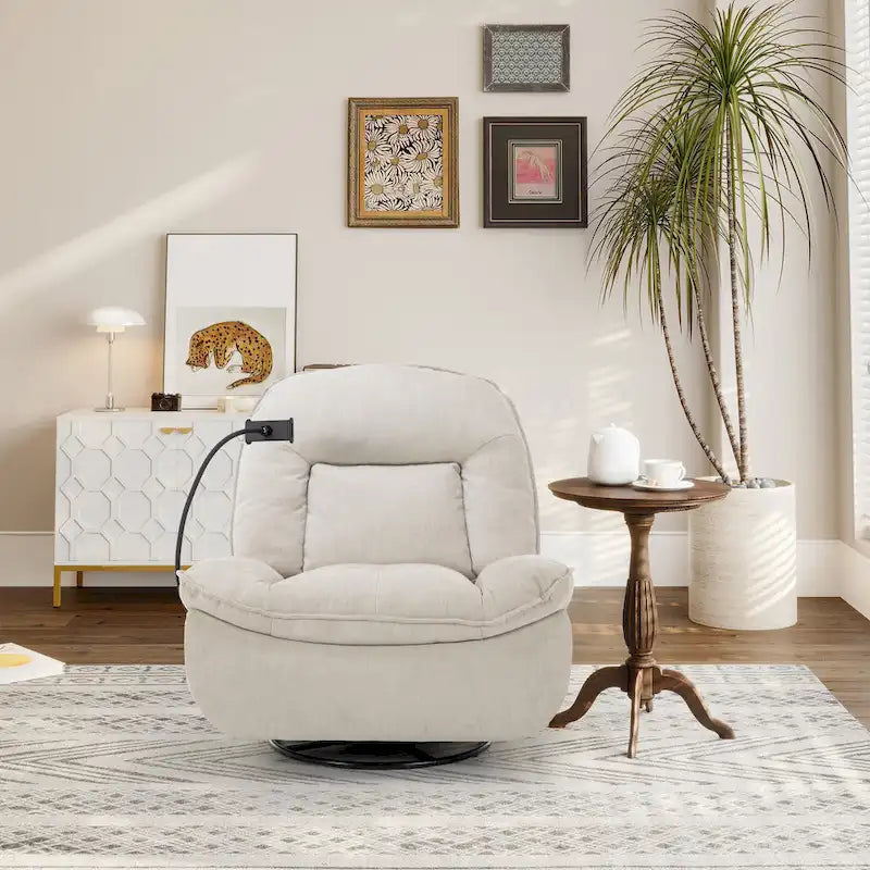 Verstelbare Draaibare Chenille Recliner met Telefoonhouder