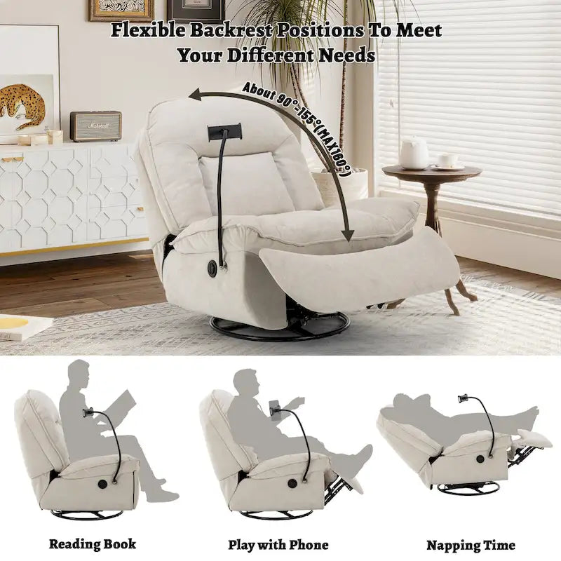 Verstelbare Draaibare Chenille Recliner met Telefoonhouder