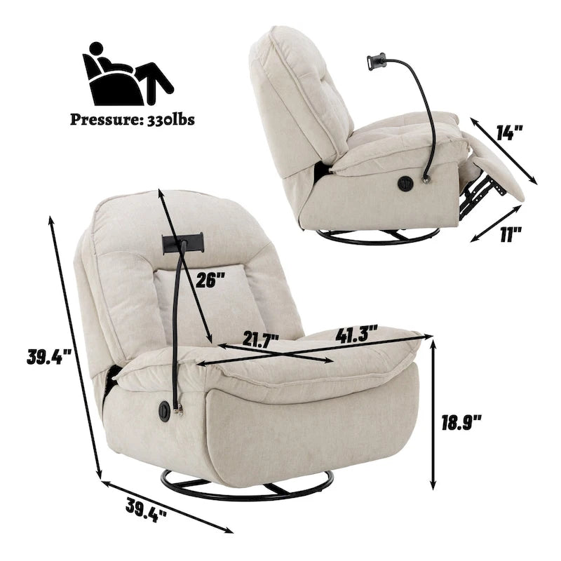 Verstelbare Draaibare Chenille Recliner met Telefoonhouder