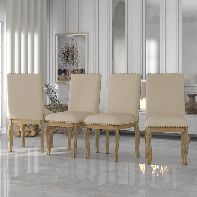 Set van 4 gestoffeerde eetkamerstoelen met nagelafwerking