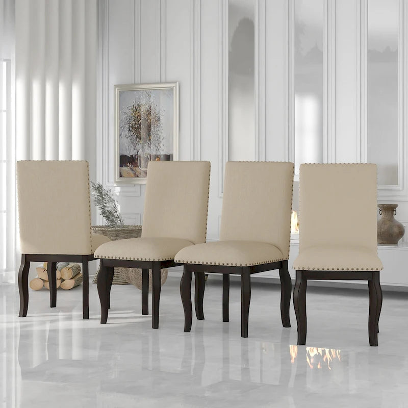 Set van 4 gestoffeerde eetkamerstoelen met nagelafwerking