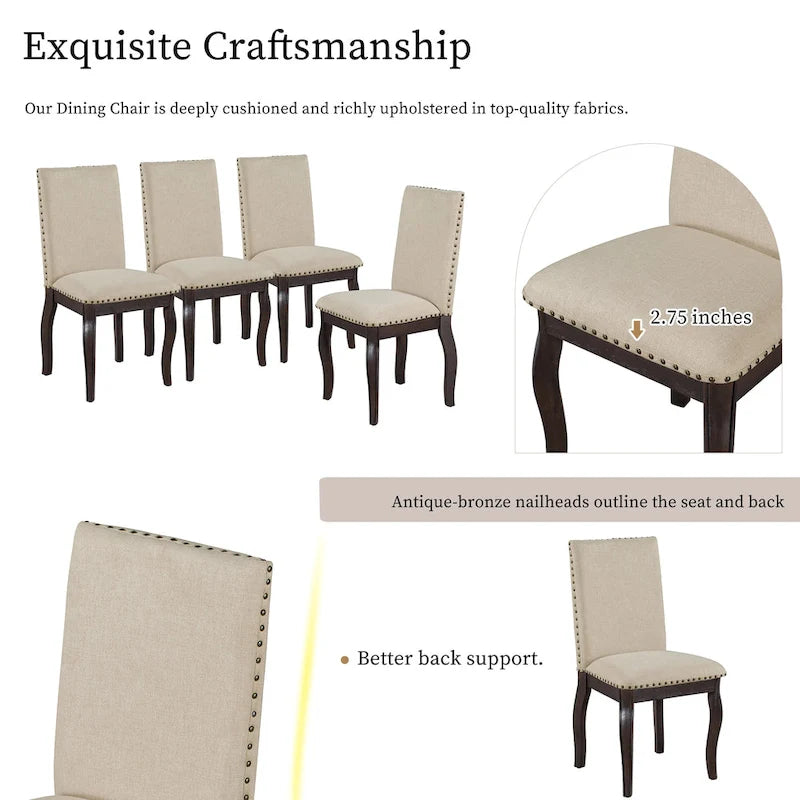 Set van 4 gestoffeerde eetkamerstoelen met nagelafwerking