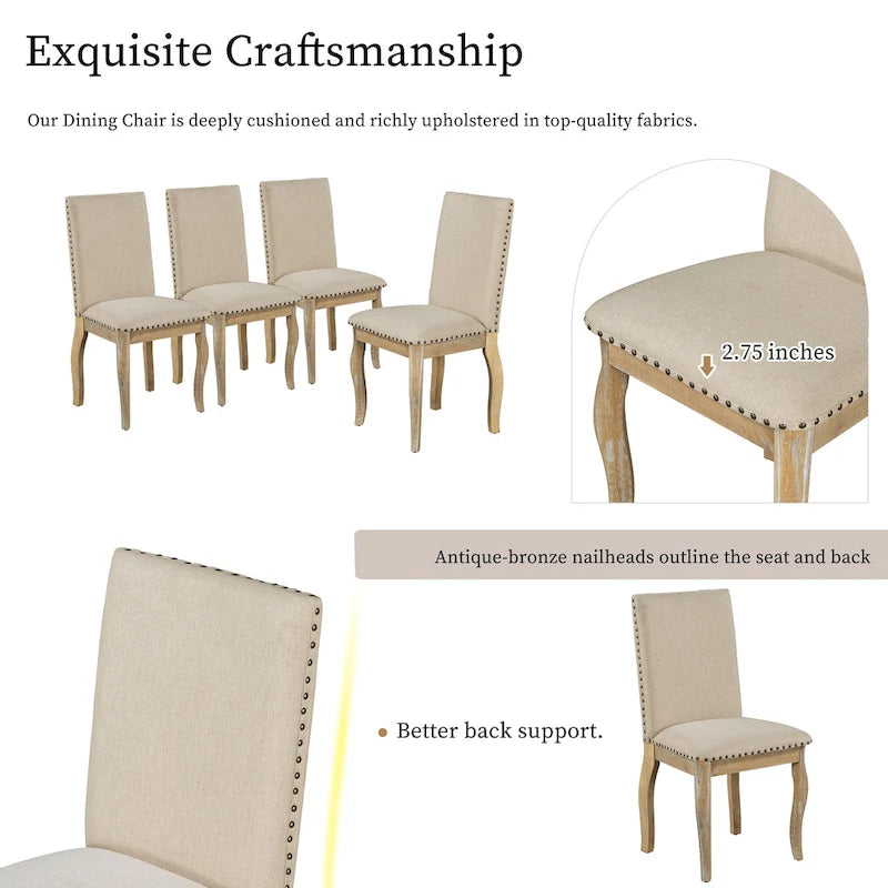 Set van 4 gestoffeerde eetkamerstoelen met nagelafwerking