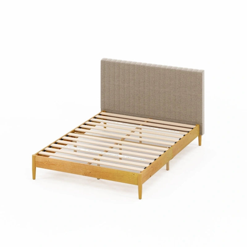 Houten platformbedframe met gestoffeerd hoofdeinde