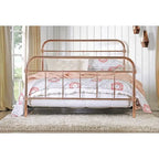 Rosegouden metalen bed met lamellenpaneel